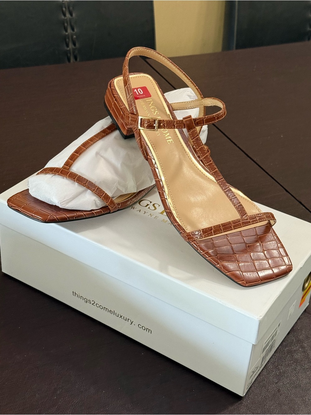 Things To Come Luxury Gladiator Croc Enbossed Sandals Sz. 10 NIB